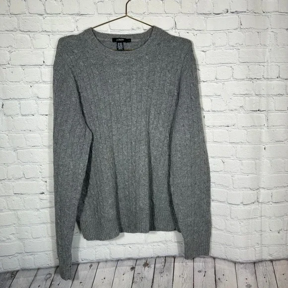 Vintage J. Crew Gray Cable Knit Sweater Wool Angora Cashmere Blend Mens Large