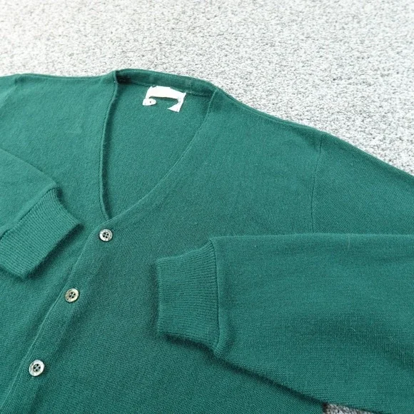 VTG Kings Road Sweater‎ Mens L Green Orlon Acrylic Cardigan V Neck Knit Grandpa