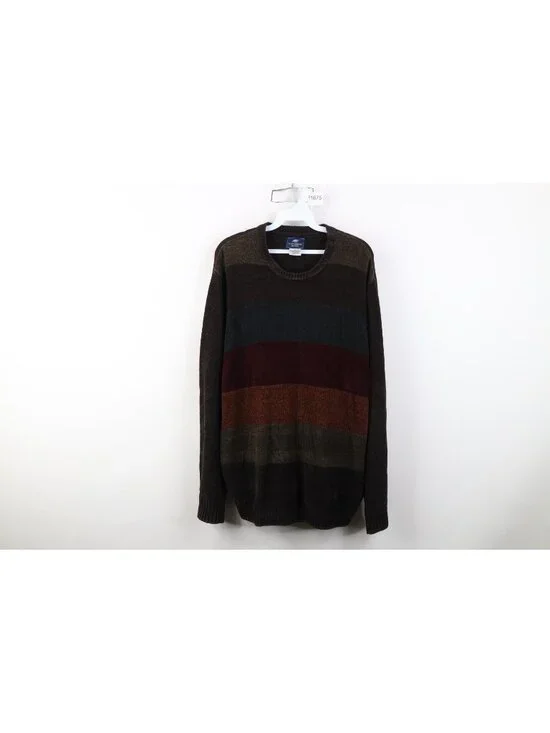 Vintage 90s Streetwear Mens Large Earth Tone Striped Color Block Fleece Sweater