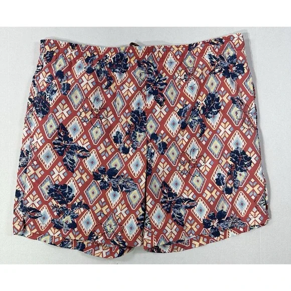 Greg Norman Swim Trunks Men's Medium Red Geometric Floral Print‎ Board Shorts