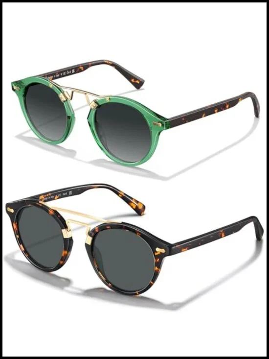 Small Face Acetate Double Bridge Round Sunglasses Polarized UV Protection Retro