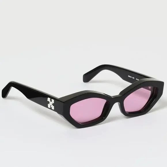 Off-White Hilo Cat-Eye Sunglasses Black‎ Pink Lens Acetate Made in Italy NEW