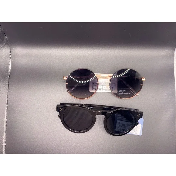 Universal Thread Wild Fable Sunglasses Set Black Round Rose Gold Rimless 2 Pack