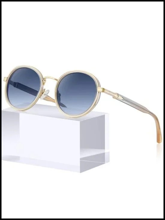 Retro Round Sunglasses Polarized UV Protection Acetate-Metal Frame CA1951