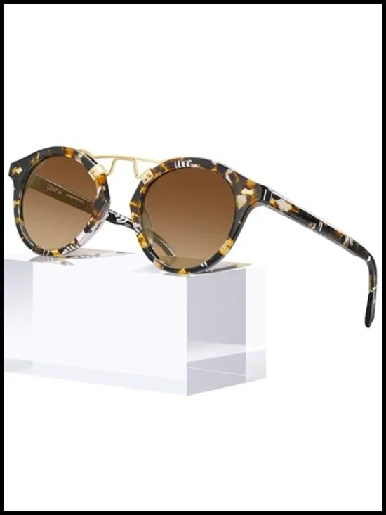 Retro Double Bridge Round Sunglasses for Women Small Face UV Protection