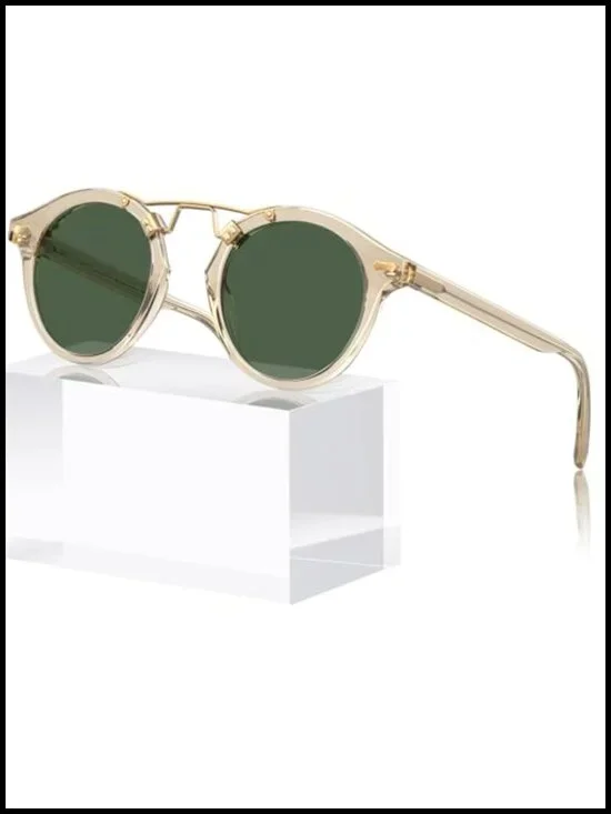 Retro Metal Brow Round Acetate Sunglasses Polarized UV Protection