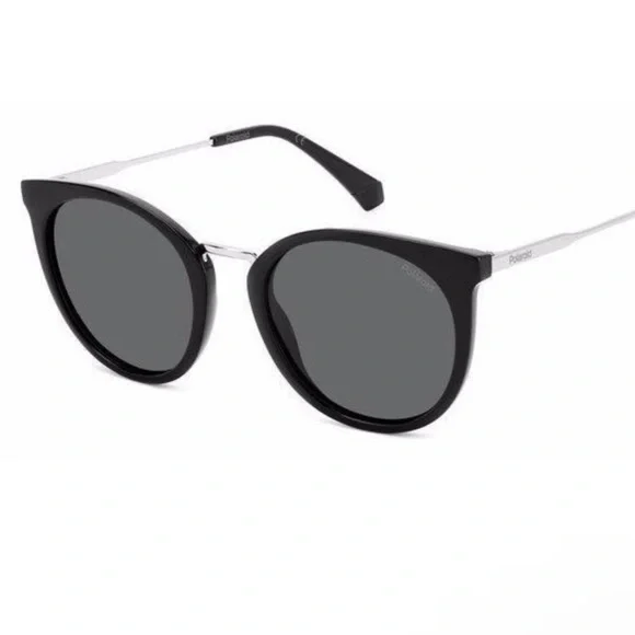 Polaroid Black and Silver Round Cat Eye Sunglasses 4146/S/X 807M9 NIC