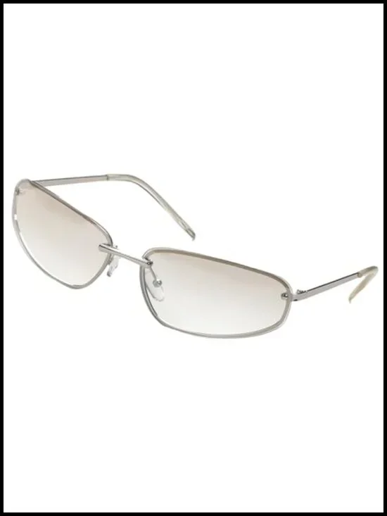 Y2K Metal Wrap Around Sunglasses UV400 Retro 90s Oval Eyewear