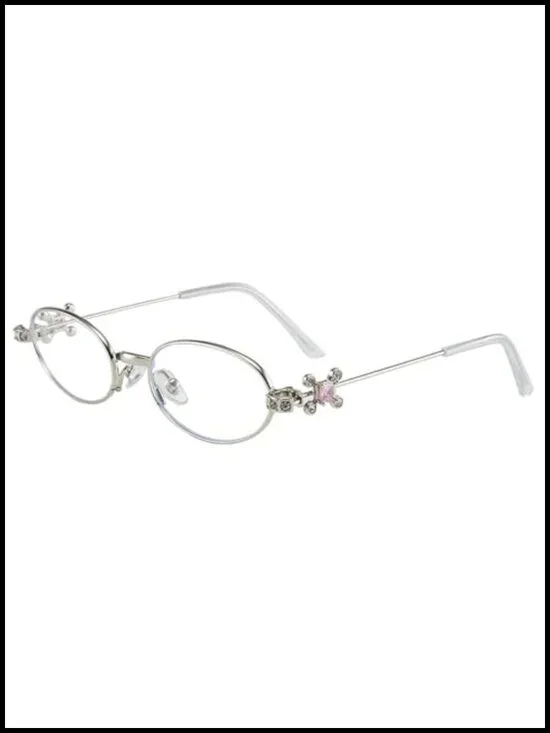 Rhinestone Oval Sunglasses with Metal Frame UV400 Protection