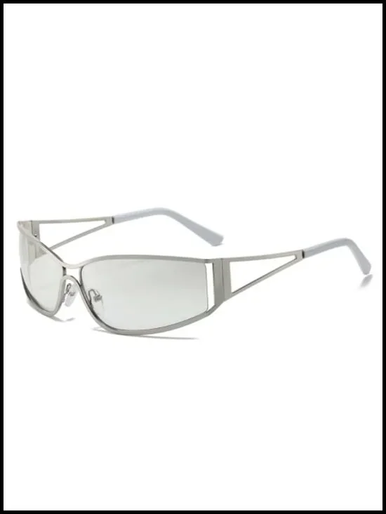 Y2K Oval Metal Frame Wrap Around Sunglasses UV400 Protection