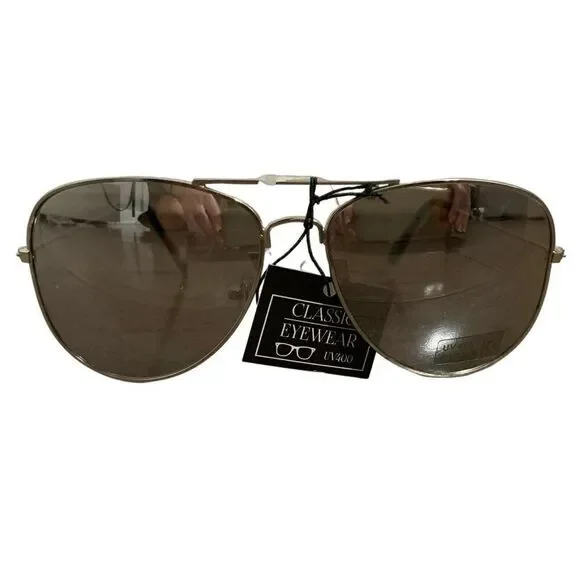 Classic Eyewear New Womens Silver Frame Metallic Gray Lens Sunglasses Uv