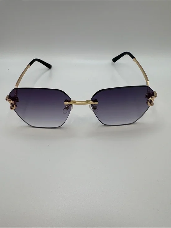 Gold Rim Purple Gradient Rimless Sunglasses