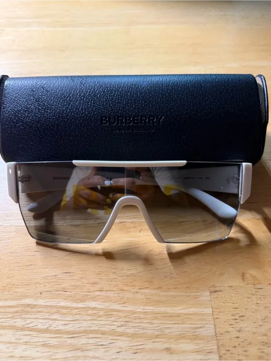 Burberry White Shield Sunglasses with Gradient Smoke Lenses