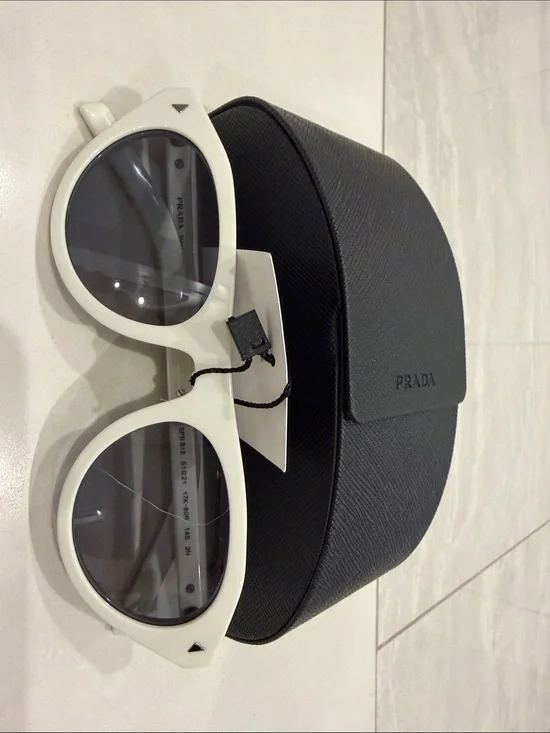 Prada White Round Sunglasses with Black Case (Brand New, Current Season)