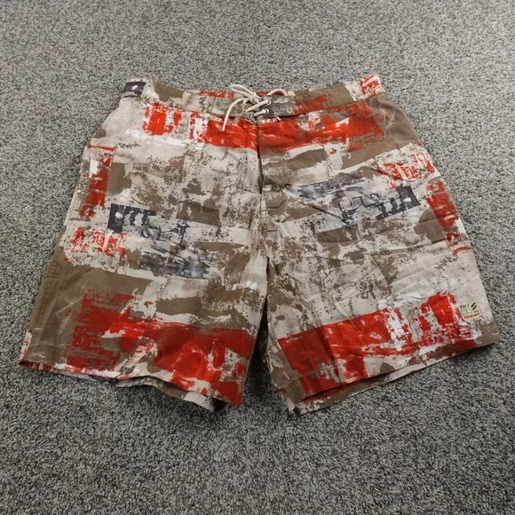 VTG Tommy Hilfiger Shorts Mens XL Orange‎ Brown Hybrid Board Swim Trunks 90s Y2K