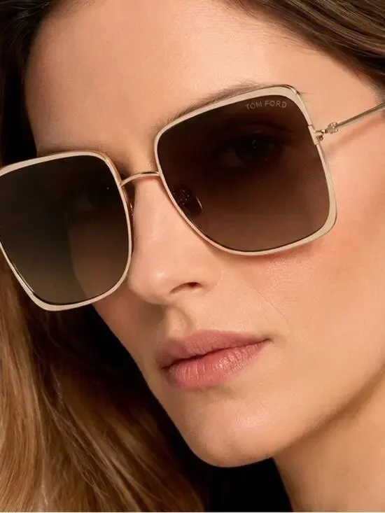New TOM FORD FT1319 30F Gold Frame Brown Gradient Square Sunglasses Authentic