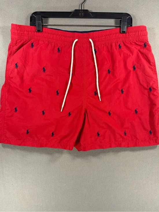Mens Vintage Polo Ralph Lauren Logo Swimming Trunks In Red Size Large