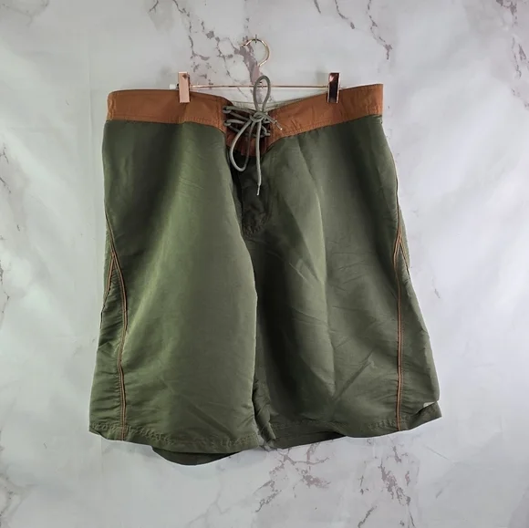 Columbia Swim Trunks Mens 38 Large Green Orange Board Shorts Drawstring