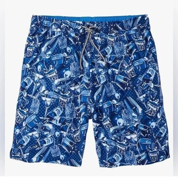 Peter Millar Men’s NWOT Seaside Swim Trunks Lined Blue Cocktails Size Medium