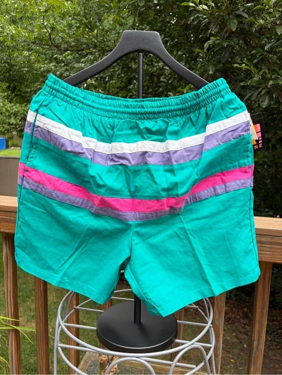 NOS vintage pipeline, surf trunks shorts teal, pink, purple Men's MED NWT