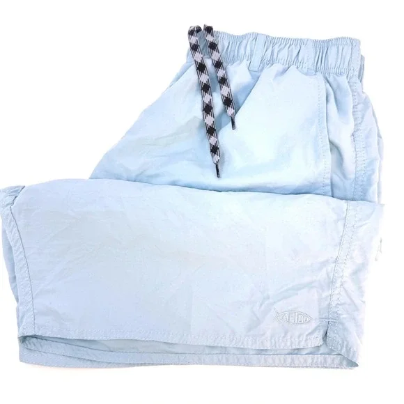 AFTCO Mens Large Fishing Shorts Light Blue Elastic Waist Mesh Lined