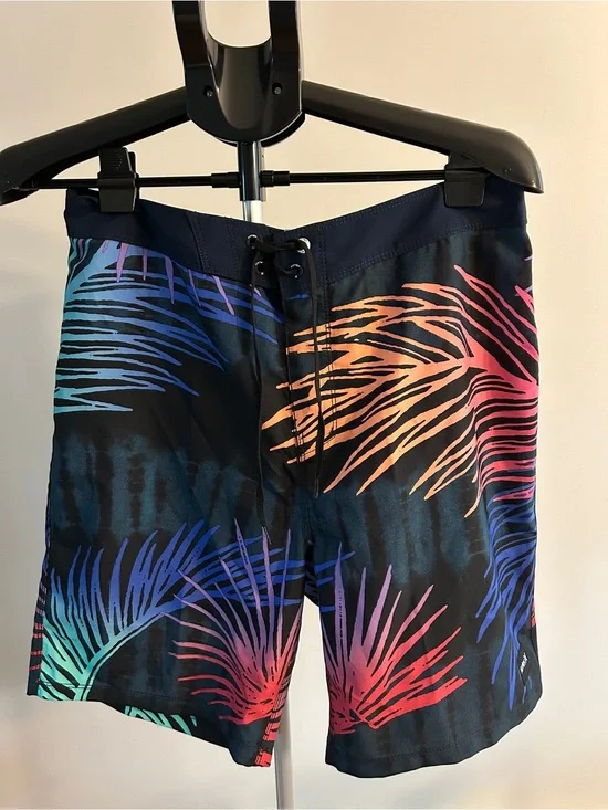 Hurley Black Board Shorts with Multicolor Tropical Palm Print