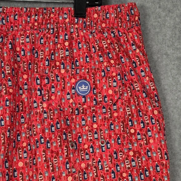 Peter Millar Men XL Seaside Co Swim Trunks Red Bottle Print AOP