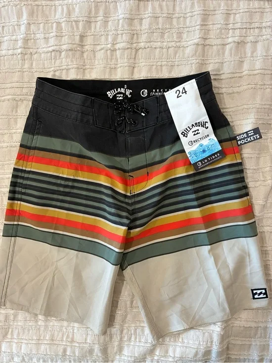 NWT Billabong Striped Boardshorts in Black, Olive, Red, Yellow, Tan