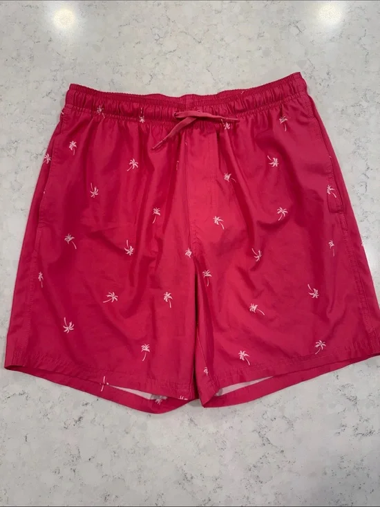 OLD NAVY Mens M Pink Palm Print Novelty Shorts Lining Pockets Elastic Drawstring