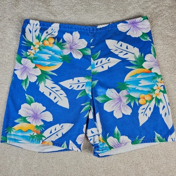 VTG Le Tigre Hawaiian Swim Trunks Shorts Men's Sz M  Floral Tropical Made in USA
