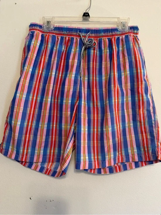 Peter Millar Swim Suit Mens Large Plaid Elastic Waist Mesh Lined 7.5