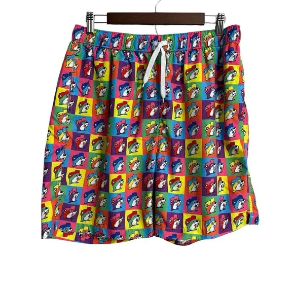 Buc-ees beaver swim trunks men's XL colorful checkered retro brief lined novelty