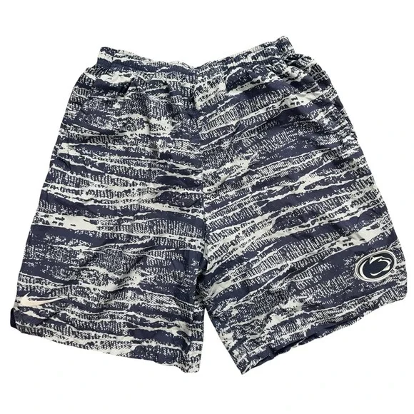 Nike Penn State Nittany Lions AOP Woven Shorts Men Navy White Swim Trunks Size L