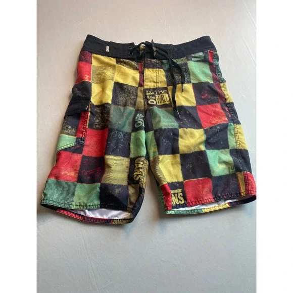 Vans Off The Wall Mens Multi Color Checkered Board Shorts Size 26 Swim Trunks