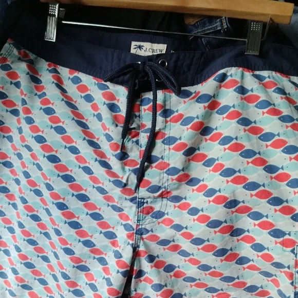 J. Crew Men's Blue and Red Patterned Board Shorts Sz 34
