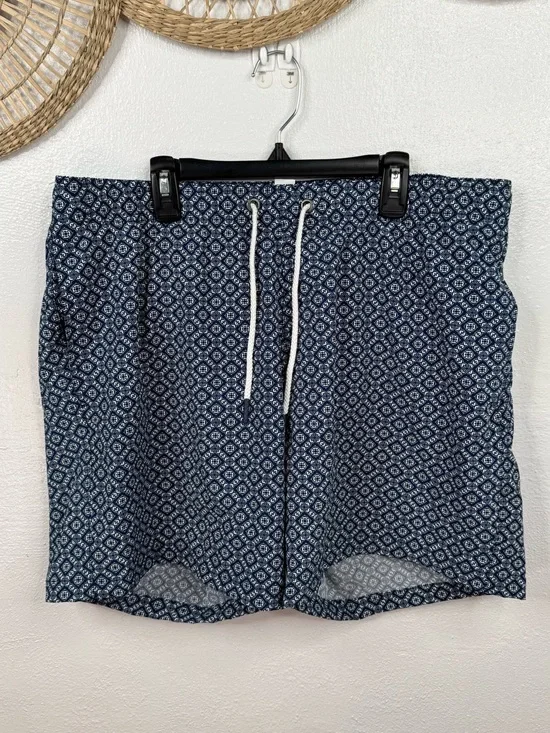 Cabana Lifestyle Swim Trunks Men's XL Blue White Geometric Drawstring Lined