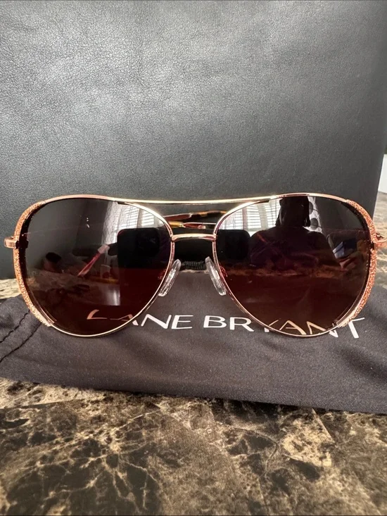 Lane Bryant Rose Gold Aviator Sunglasses with Brown Lenses