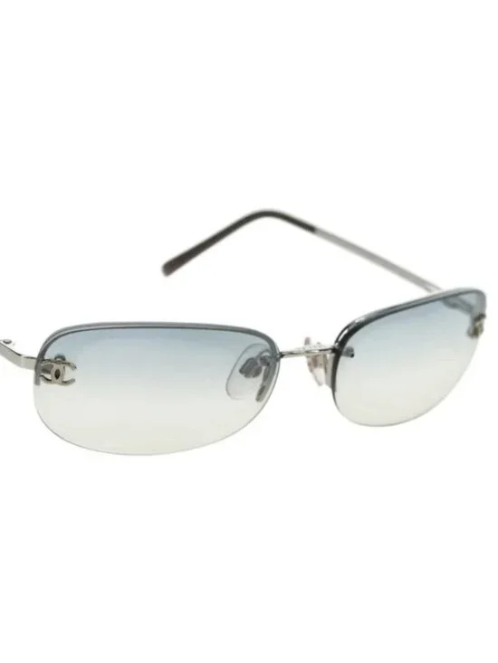 CHANEL COCO Mark Sunglasses metal Silver CC Auth 178795V