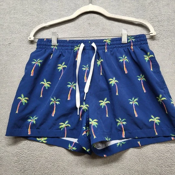 Chubbies Men Swimwear M Navy Blue Swim Trunks Floral Palm‎ Trees Casual Logo 3