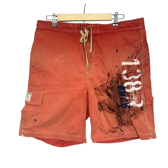 Polo Ralph Lauren Mens S Swim Trunks Orange‎ Graphic Print Mesh Lined Drawstring