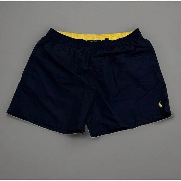 Polo Ralph Lauren Men's XL Navy Blue Yellow Pony Lined Swimming Trunks Pockets