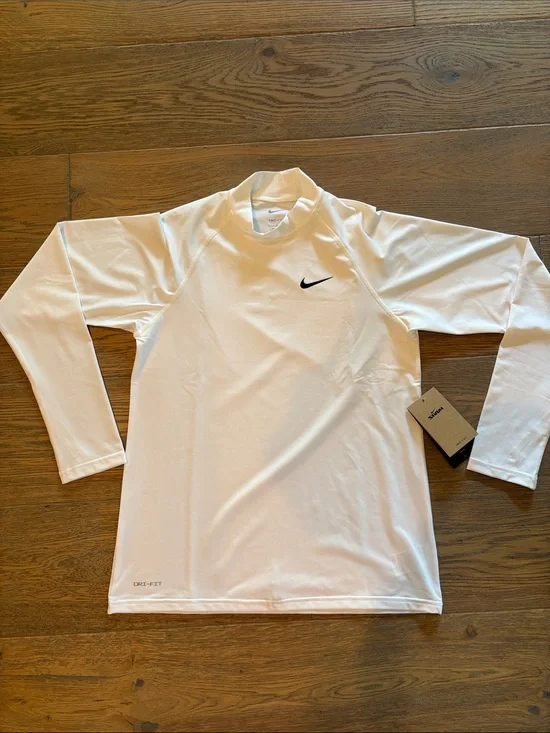 Nike White Long Sleeve Men's Swim Rash Guard