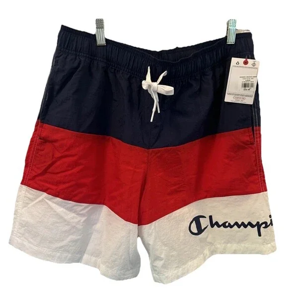 New Champion Swim Shorts Men Large Red White Blue 8