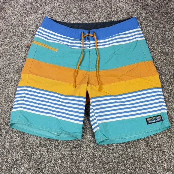 Patagonia Wavefarer Boardshorts Mens 30 Striped Blue Orange Recycled Nylon Swim