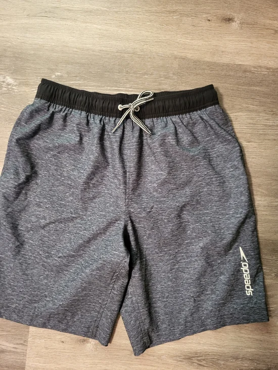 Speedo Mens Gray Black Mesh Lined Swim Trunks Board Shorts Size Large L Pocket