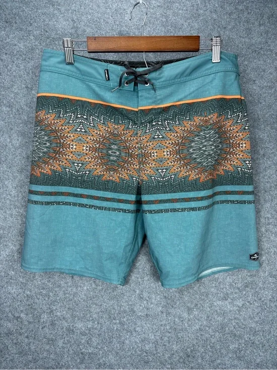 O’Neill Blue Geometric Stretch Board Shorts Size 34