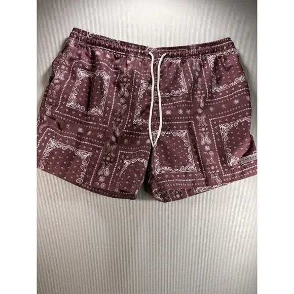 Men's Bandana Handkerchief Brown Print Pacsun Swim Shorts XL Lined 4.5 In Inseam