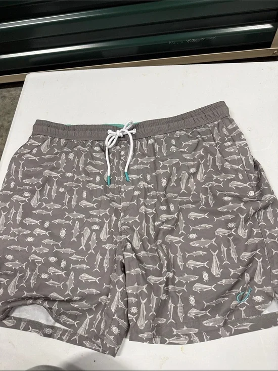 Men's Gray Fish-Print Swim Shorts
