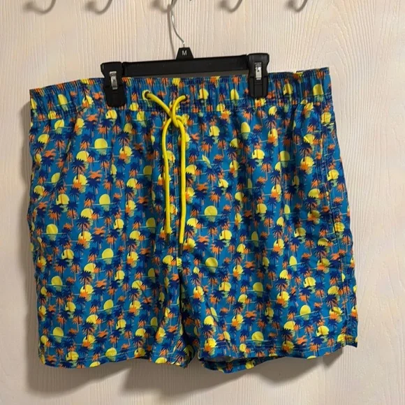 NWT Party Sharks Mens XXL Swim Trunks Palm Trees Quick Dry Comfort Pockets Beach