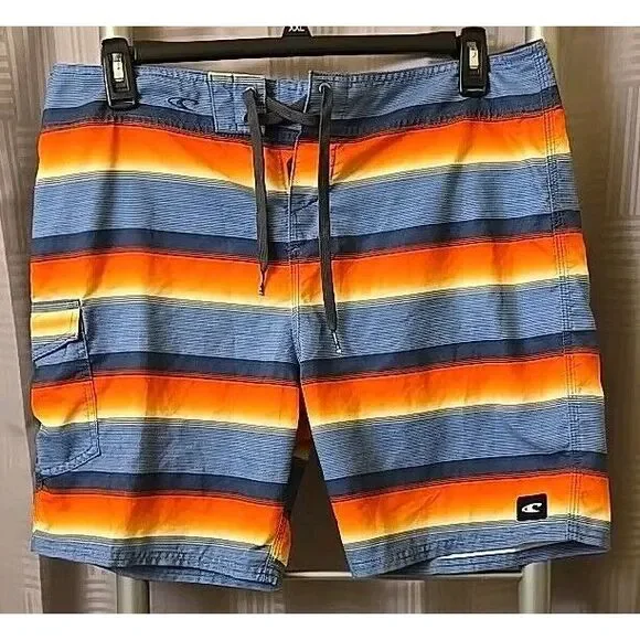 O'Neill Board Shorts 34 MultiColor Stripe Swim Trunks‎ Bathing Suit Summer Beach